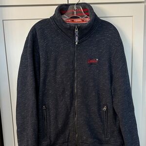 Superdry Men's Dark Blue Zip-Up Sweat jacket with stand up collar